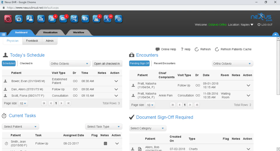 screenshot of Nexus EHR